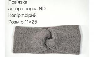 №4550 Повязка ангора норка ND тем.сіра 25х11см