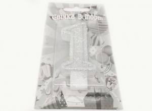 №488 Свечка в торт серебро 1-ка