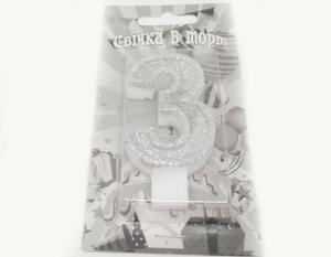 №504 Свечка в торт серебро 3-ка